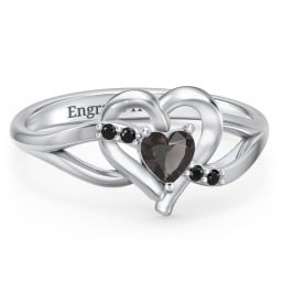 Infinity and Heart Birthstone Ring with Accents