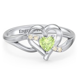 Infinity and Heart Birthstone Ring with Accents