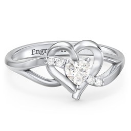Infinity and Heart Birthstone Ring with Accents in 925 Sterling Silver with Cubic Zirconia and White Premium Zirconia