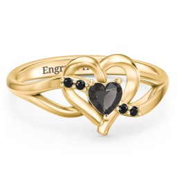 Infinity and Heart Birthstone Ring with Accents in 18K Gold Plated Silver