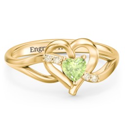 Infinity and Heart Birthstone Ring with Accents in 18K Gold Plated Silver with Peridot and Fancy Yellow Premium Zirconia