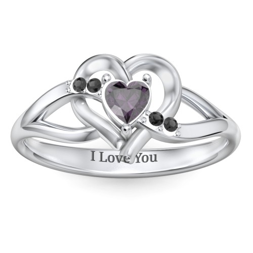 Infinity and Heart Birthstone Ring with Accents