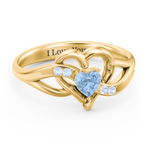 Infinity and Heart Birthstone Ring with Accents – 18K Gold Plated Silver with Blue Topaz and Fancy Blue Premium Zirconia