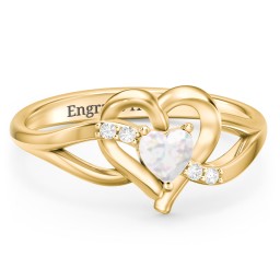 Infinity and Heart Birthstone Ring with Accents in 18K Gold Plated Silver with Opal and White Premium Zirconia