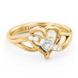 Infinity and Heart Birthstone Ring with Accents in 18K Gold Plated Silver with Cubic Zirconia and White Premium Zirconia
