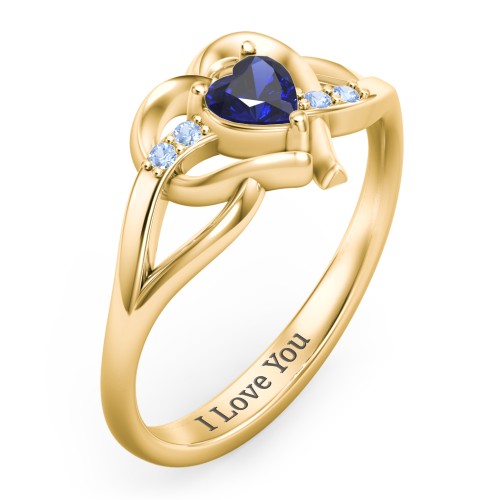 Infinity and Heart Birthstone Ring with Accents – 18K Gold Plated Silver with Blue Sapphire and Fancy Blue Premium Zirconia