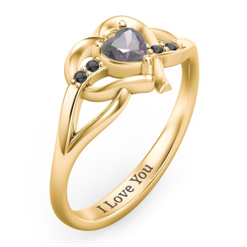Infinity and Heart Birthstone Ring with Accents – 18K Gold Plated Silver with Alexandrite and Black Premium Zirconia