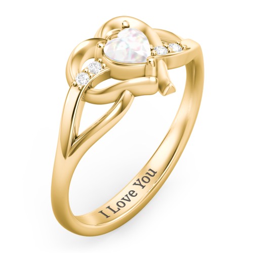 Infinity and Heart Birthstone Ring with Accents – 18K Gold Plated Silver with Opal and White Premium Zirconia