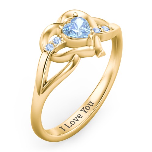 Infinity and Heart Birthstone Ring with Accents – 18K Gold Plated Silver with Blue Topaz and Fancy Blue Premium Zirconia