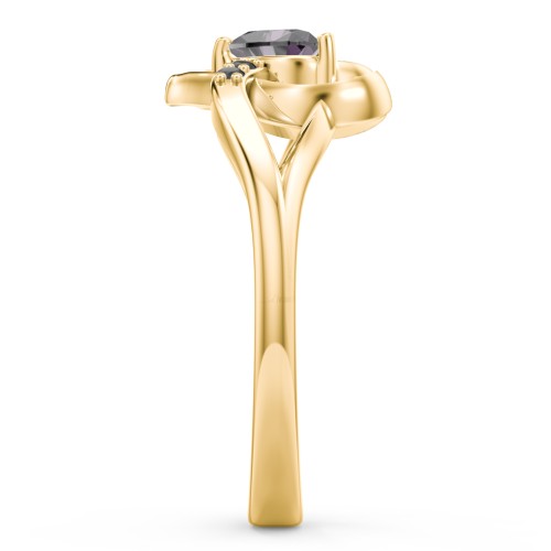 Infinity and Heart Birthstone Ring with Accents – 18K Gold Plated Silver with Alexandrite and Black Premium Zirconia