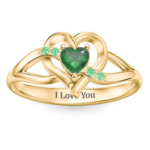 Infinity and Heart Birthstone Ring with Accents – 18K Gold Plated Silver with Emerald and Green Premium Zirconia