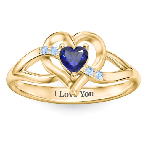 Infinity and Heart Birthstone Ring with Accents – 18K Gold Plated Silver with Blue Sapphire and Fancy Blue Premium Zirconia
