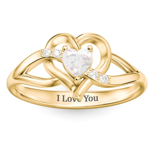 Infinity and Heart Birthstone Ring with Accents – 18K Gold Plated Silver with Opal and White Premium Zirconia