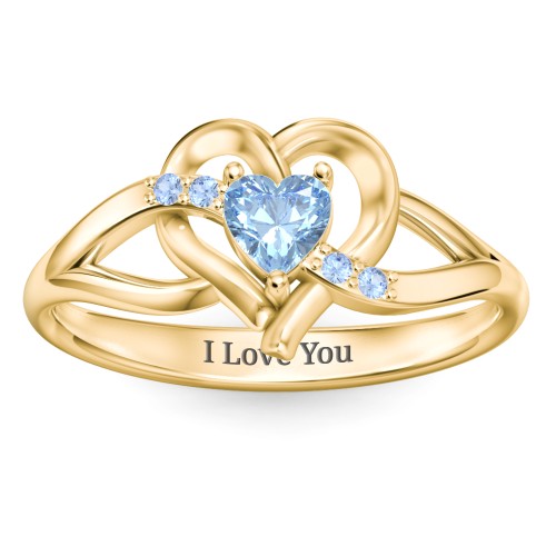 Infinity and Heart Birthstone Ring with Accents – 18K Gold Plated Silver with Blue Topaz and Fancy Blue Premium Zirconia