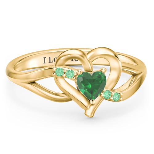 Infinity and Heart Birthstone Ring with Accents – 18K Gold Plated Silver with Emerald and Green Premium Zirconia