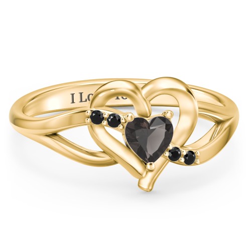 Infinity and Heart Birthstone Ring with Accents – 18K Gold Plated Silver with Smokey Quartz and Black Premium Zirconia