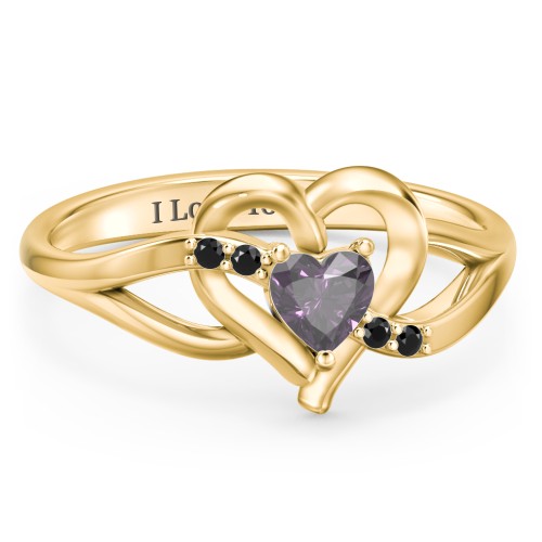 Infinity and Heart Birthstone Ring with Accents – 18K Gold Plated Silver with Alexandrite and Black Premium Zirconia