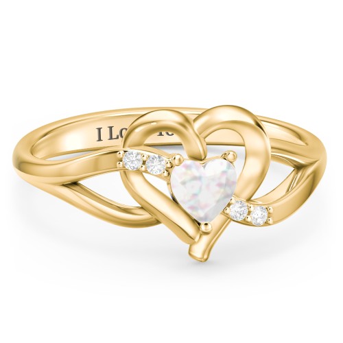 Infinity and Heart Birthstone Ring with Accents – 18K Gold Plated Silver with Opal and White Premium Zirconia
