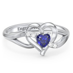 Infinity and Heart Birthstone Ring with Accents in 925 Sterling Silver with Blue Sapphire and White Premium Zirconia