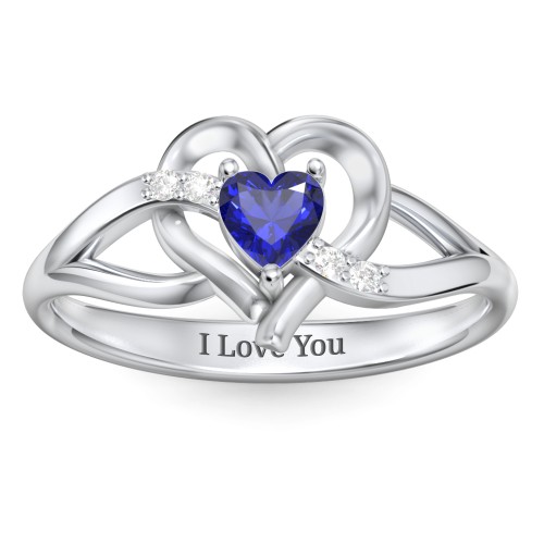 Infinity and Heart Birthstone Ring with Accents – Sterling Silver with Blue Sapphire and White Premium Zirconia