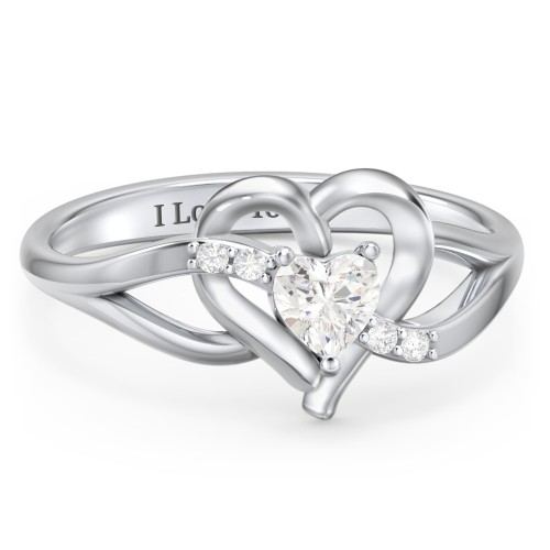 Infinity and Heart Birthstone Ring with Accents – Sterling Silver with Cubic Zirconia and White Premium Zirconia