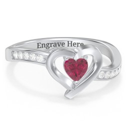 Falling For You Accented Heart Ring in 925 Sterling Silver with Ruby, White Premium Zirconia, Red Premium Zirconia, and Amethyst