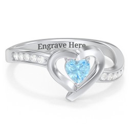 Falling For You Accented Heart Ring in 925 Sterling Silver with Blue Topaz, White Premium Zirconia, Red Premium Zirconia, and Amethyst
