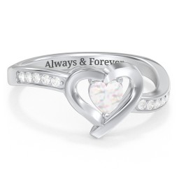 Falling For You Accented Heart Ring in 925 Sterling Silver with Opal, White Premium Zirconia, Red Premium Zirconia, and Amethyst