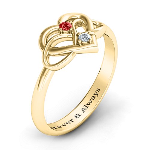 Together Forever Two-Stone Ring – 9kt Yellow Gold with Garnet and Cubic Zirconia
