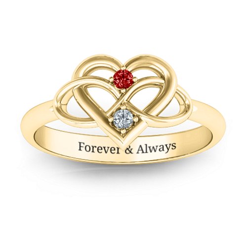Together Forever Two-Stone Ring – 9kt Yellow Gold with Garnet and Cubic Zirconia