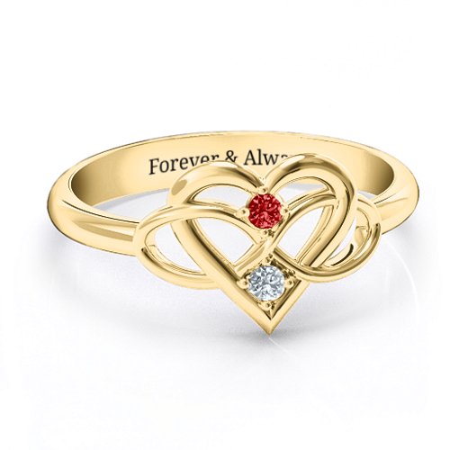 Together Forever Two-Stone Ring – 9kt Yellow Gold with Garnet and Cubic Zirconia