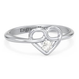 Forget Me Knot Heart Infinity Ring in 925 Sterling Silver with Cubic Zirconia