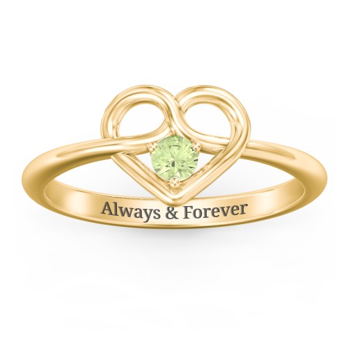 Forget Me Knot Heart Infinity Ring – 18K Gold Plated Silver with Peridot