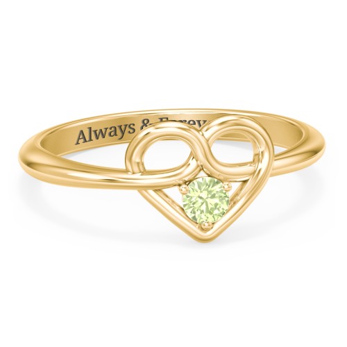 Forget Me Knot Heart Infinity Ring – 18K Gold Plated Silver with Peridot