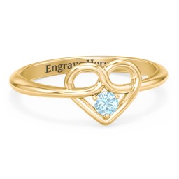 Forget Me Knot Heart Infinity Ring in 18K Gold Plated Silver with Blue Topaz