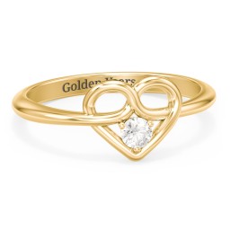 Forget Me Knot Heart Infinity Ring in 18K Gold Plated Silver with Cubic Zirconia