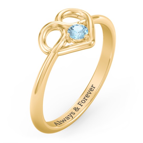Forget Me Knot Heart Infinity Ring – 18K Gold Plated Silver with Blue Topaz