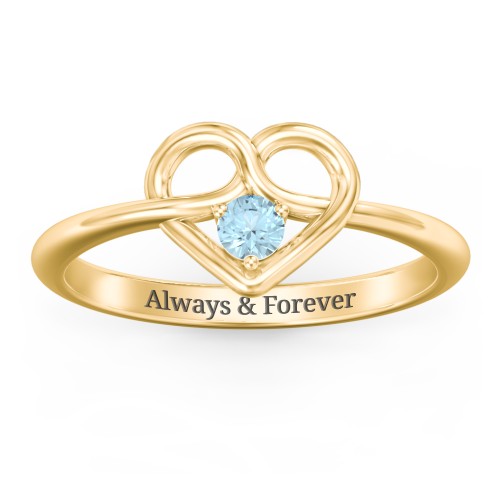 Forget Me Knot Heart Infinity Ring – 18K Gold Plated Silver with Blue Topaz