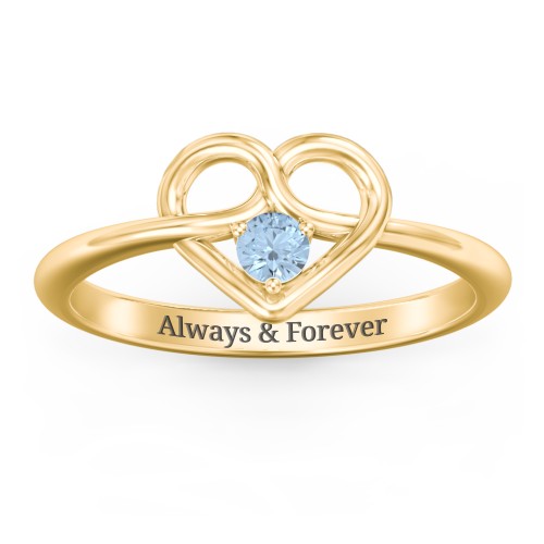 Forget Me Knot Heart Infinity Ring – 18K Gold Plated Silver with Blue Topaz
