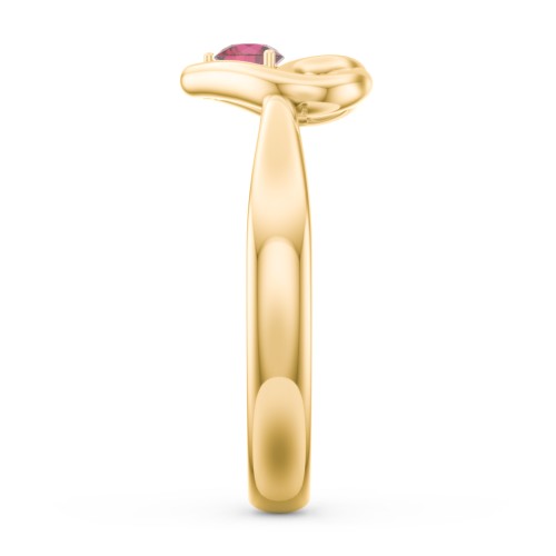 Forget Me Knot Heart Infinity Ring – 9kt Yellow Gold with Ruby