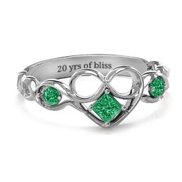 Shimmering Infinity Princess Stone Heart Ring in 925 Sterling Silver with Emerald