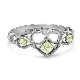 Shimmering Infinity Princess Stone Heart Ring in 925 Sterling Silver with Peridot