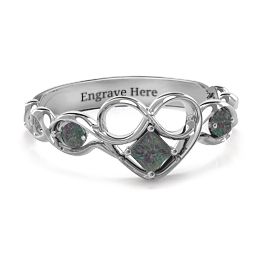 Shimmering Infinity Princess Stone Heart Ring in 925 Sterling Silver with Alexandrite