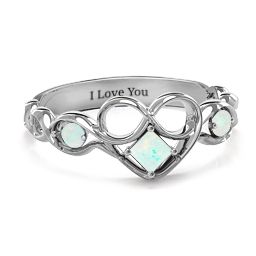 Shimmering Infinity Princess Stone Heart Ring in 925 Sterling Silver with Opal
