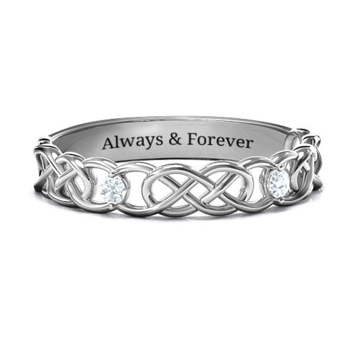 Two-Stone Interwoven Infinity Ring – Sterling Silver with Diamond