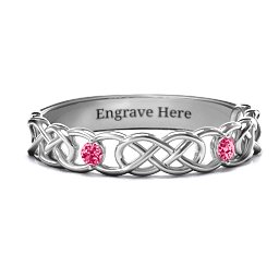 Two-Stone Interwoven Infinity Ring in 925 Sterling Silver with Ruby