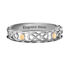 Two-Stone Interwoven Infinity Ring in 925 Sterling Silver with Citrine