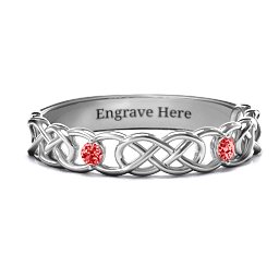 Two-Stone Interwoven Infinity Ring in 925 Sterling Silver with Garnet