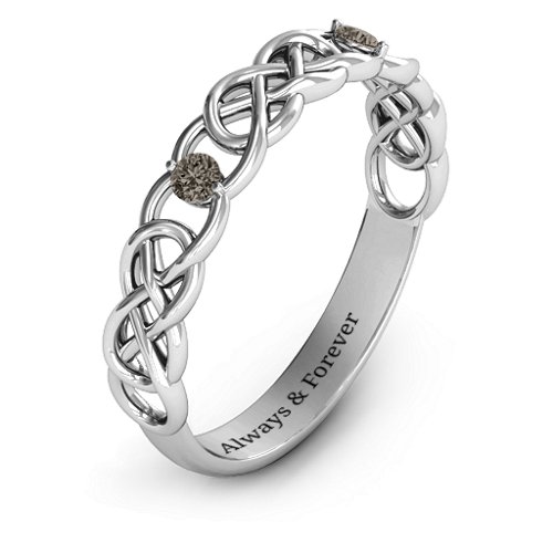 Two-Stone Interwoven Infinity Ring – Sterling Silver with Smokey Quartz