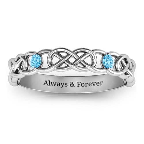 Two-Stone Interwoven Infinity Ring – Sterling Silver with Blue Topaz